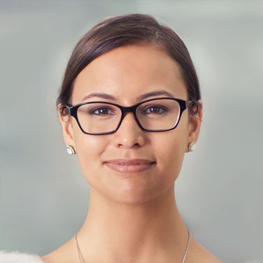 Head shot of business woman smiling with glasses